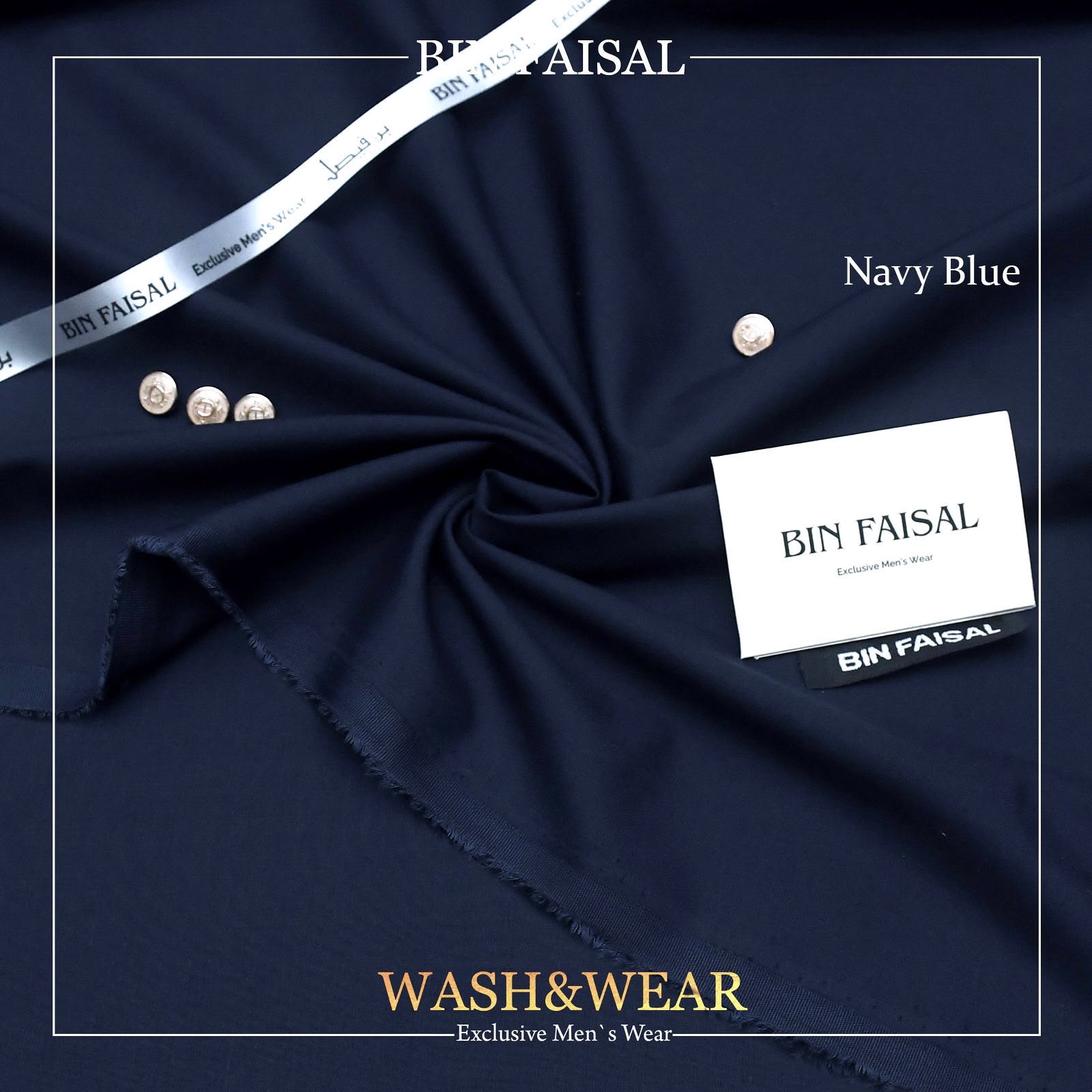 BIN FAISAL 100% Pure Super Luxury Regent Wash & Wear Navy Blue Colour